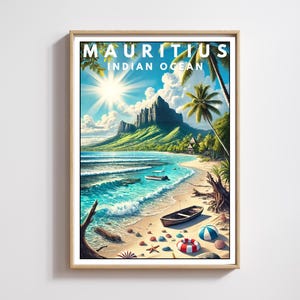 Mauritius Poster,Tropical Island Beach Art Print,Le Morne Brabant Travel Decor,Coastal Wall Art,Vaction Gift, Indian Ocean Scene Print