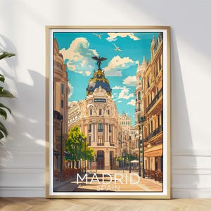 Madrid Travel Print, Gran Vía Wall Art, Spanish Landmark Wall Decor, Madrid Gift Idea,Home&Office Decor, Spanish Illustrated Gift Poster