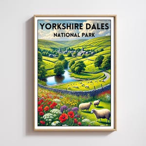 Póster de verano de Yorkshire Dales, impresión artística vibrante de la campiña inglesa, decoración de pared con paisaje escénico, regalo para amantes de la naturaleza, impresión de parque nacional