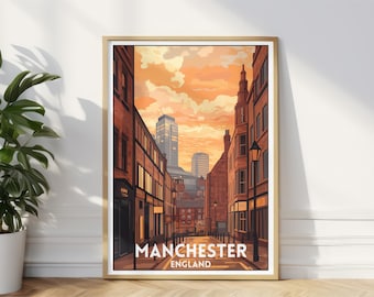 Manchester Travel Poster, England Travel Illustration Print, Manchester Hanging Wall Decor Art, Home & Office Decor, Perfect Gift Collection