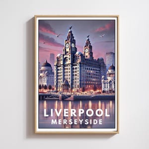 Merseyside Waterfront Kunstdruck, London Royal Liver Building Poster, London Dekor, Herbst Stadtbild Wandkunst,Liverpool Kunst Geschenk