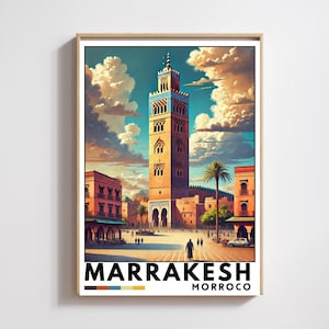 Marrakesh Travel Poster,Koutoubia Mosque Art Print,Morocco Cityscape Wall Decor,Marrakesh Illustration Wall Art,Gift Idea,Home&Office Decor