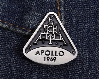 Triangular Apollo Moon Lander Metal Lapel pin 1 1/4"× 1" Silver and Black