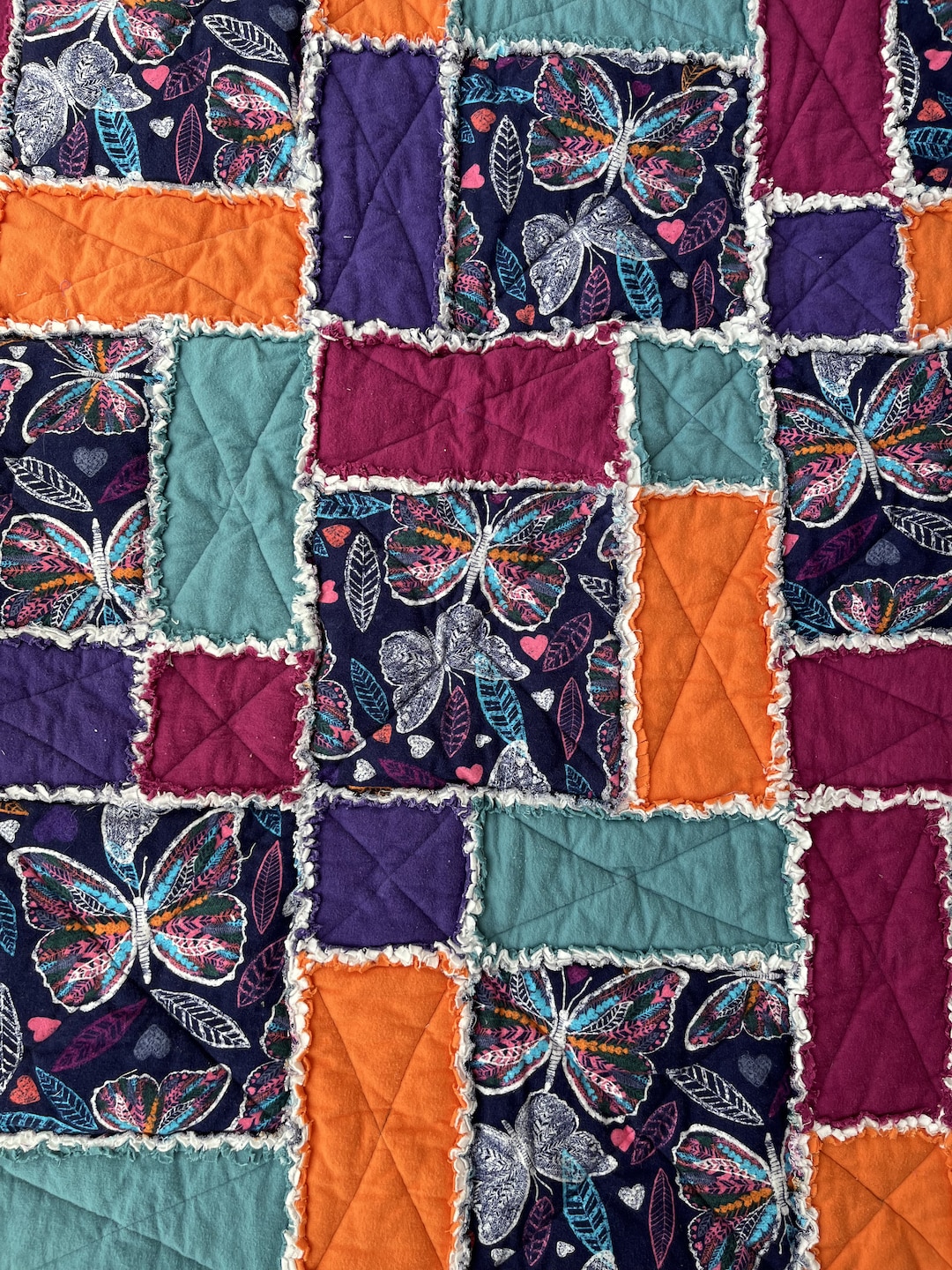 Butterly Rag Quilt, Baby/toddler/child, Size 36 X 36, Ready to Ship