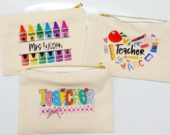 Personalized Teacher Cosmetic Bag, Cotton Canvas Pencil Bag