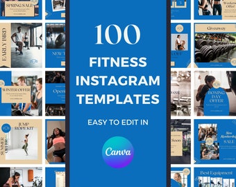 100 Fitness Instagram Templates, Canva Editable (Digital Download)