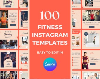 100 Fitness Instagram Canva Templates, Editable Branding