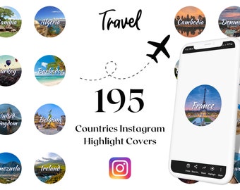 195 Countries Travel Instagram Highlight Covers (Digital Download)