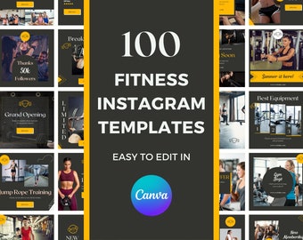 100 Fitness Instagram Templates, Editable Canva Design