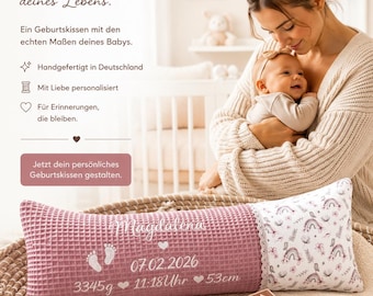 Geburtskissen mit Länge und Gewicht, Babygeschenk zur Taufe, Babydecke, Kissen personalisiert, Baby Geschenk, Geburt Geschenk, BL2, W1, S1