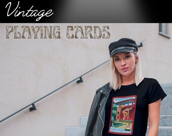 Womens modern fit soft graphic t-shirt with a 1940's vintage ad pin-up girl. Part of the Vintage Playing Card Collection.