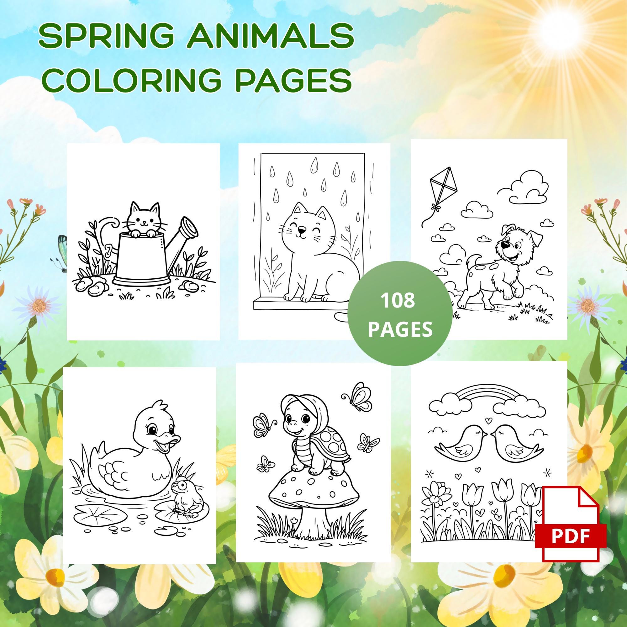 108 Spring Animals Coloring Pages PDF • Animal Coloring Book • Bold ...