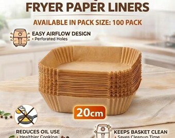 100-Pack Air Fryer Liners (20cm) Non-Stick Parchment Paper Heat-Resistant for Home- Commercial Use No Coating Universal for Oven Microwave