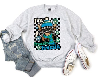 I'm Freakin Freezing Highland Cow Crewneck Sweatshirt