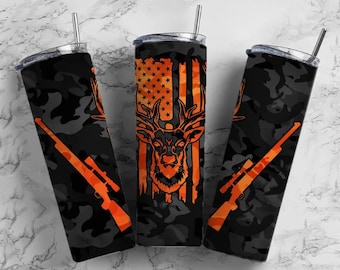 Deer Hunting Camo Orange 20 oz Skinny Tumbler