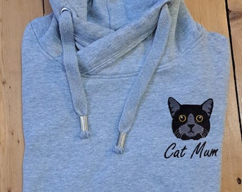 Black Cat Mum Embroidered Luxury Hoodie | Cat Mum Gift | Cat Mama Hoodie | Cat Owner Gift | Gift For Cat Mum | Cat Lover Sweatshirt |Cat Mom