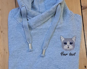 Personalised Cat Lover Embroidered Luxury Hoodie | Grey Cat Owner Gift | Cat Mumma Hoodie | Cat Dad Gift | Gift Cat Mum | Pets name hoodie