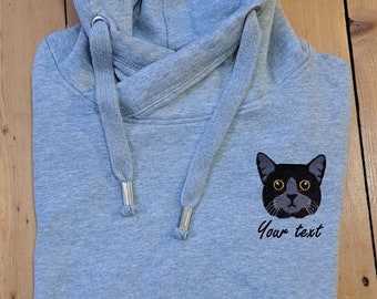 Personalised Cat Lover Embroidered Luxury Hoodie | Black Cat Owner Gift | Cat Mumma Hoodie | Cat Dad Gift | Gift Cat Mum | Pets name hoodie