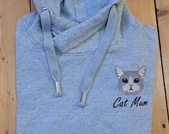 Cat Mum Embroidered Luxury Hoodie | Grey Cat Mum Gift | Cat Mama Hoodie | Cat Owner Gift | Gift For Cat Mum | Cat Lover Sweatshirt |Cat Mom