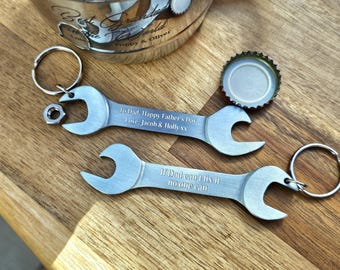 Personalised Spanner / Bottle opener Keyring with Any Name Daddy, Dad Grandad Fathers Day Gift DIY Essentials Features Engraved Tool