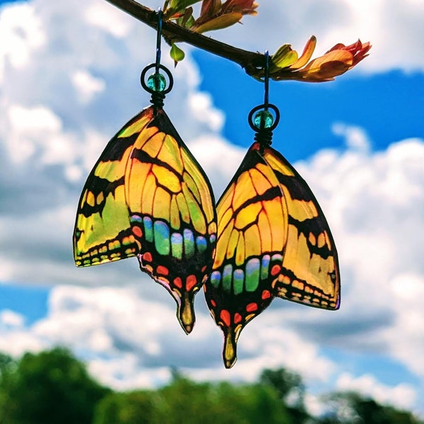 Tiger Swallowtail Butterfly Earrings with Hypoallergenic Niobium Ear Hooks, Mariposa Earrings, Fairy Wing Earrings, Faerie Earrings