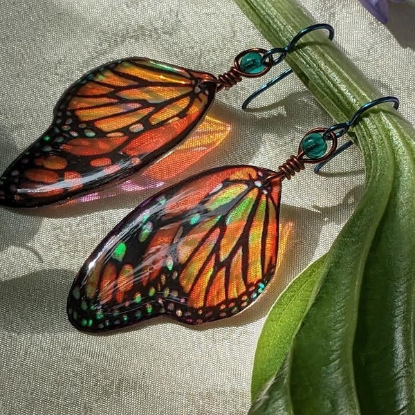 Monarch Wings Earrings with Hypoallergenic Niobium Ear Hooks, Monarch Earrings, Mariposa Earrings, Fairy Wing Earrings, Realistic Butterfly