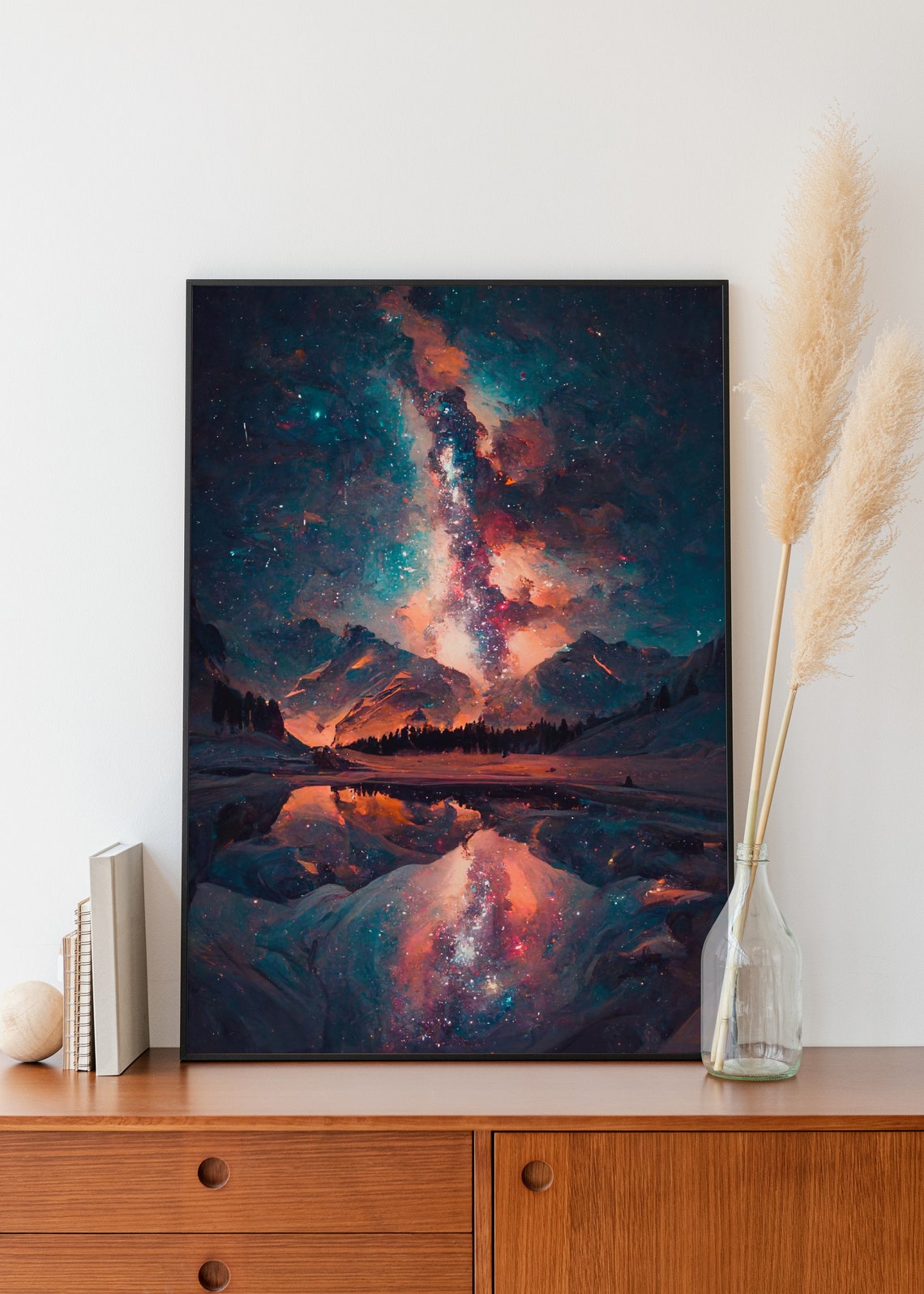 Printable Milky Way Night Sky Landscape Painting Mountainous Backdrop ...