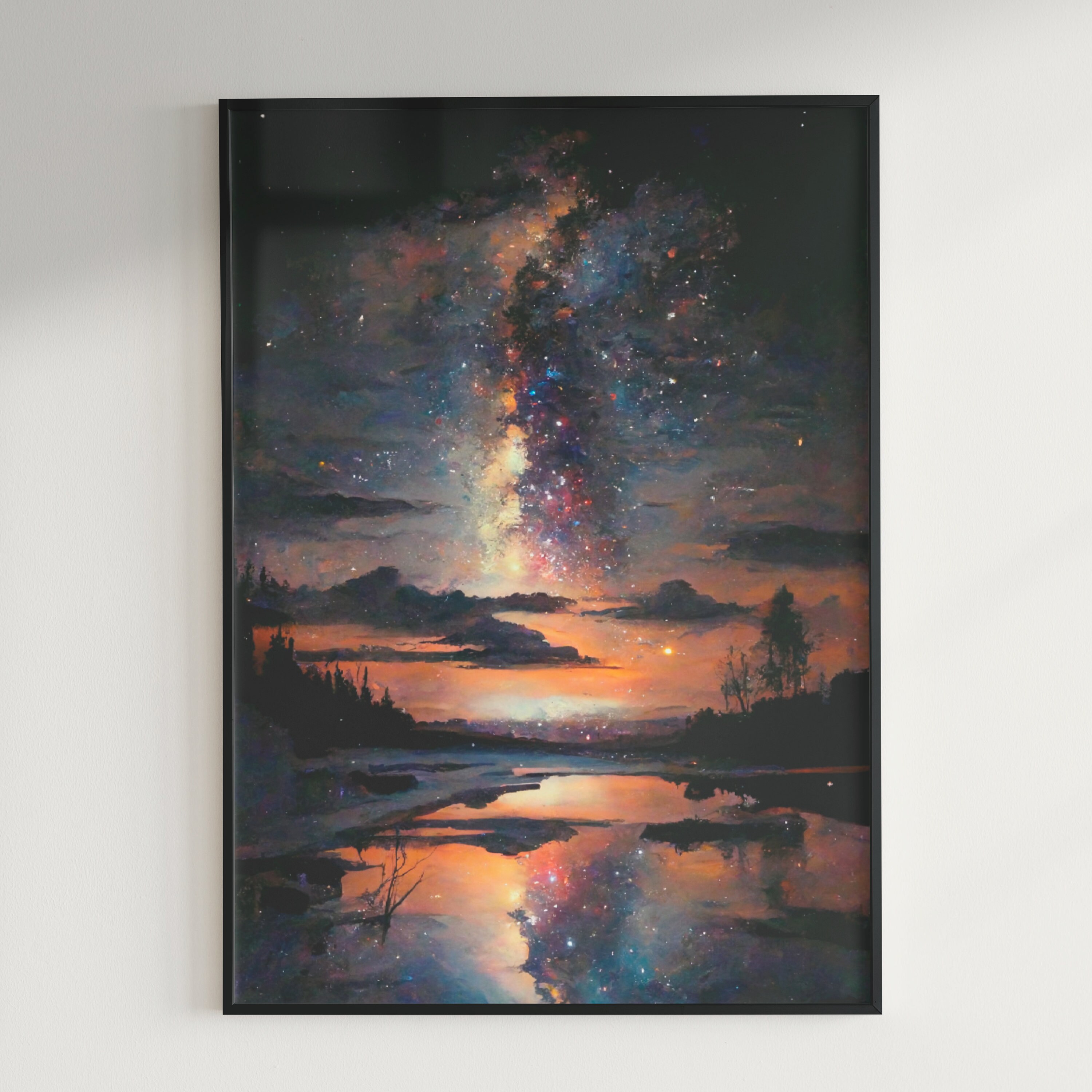 Printable Milky Way Night Sky Landscape Painting Forest Backdrop Blue's ...