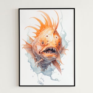 Anglerfish Wall Art Anglerfish Watercolor Wall Decor Kids Room Decor Anglerfish Printable Ocean Lover Poster For Ocean Lover Wall Decor Gift