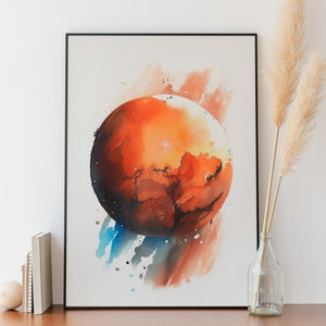 Mars Wall Art Watercolor Mars Wall Decor Nursery Room Decor Astrology Watercolor Planet Digital Art Mars Watercolor Cosmos Homecoming Gift