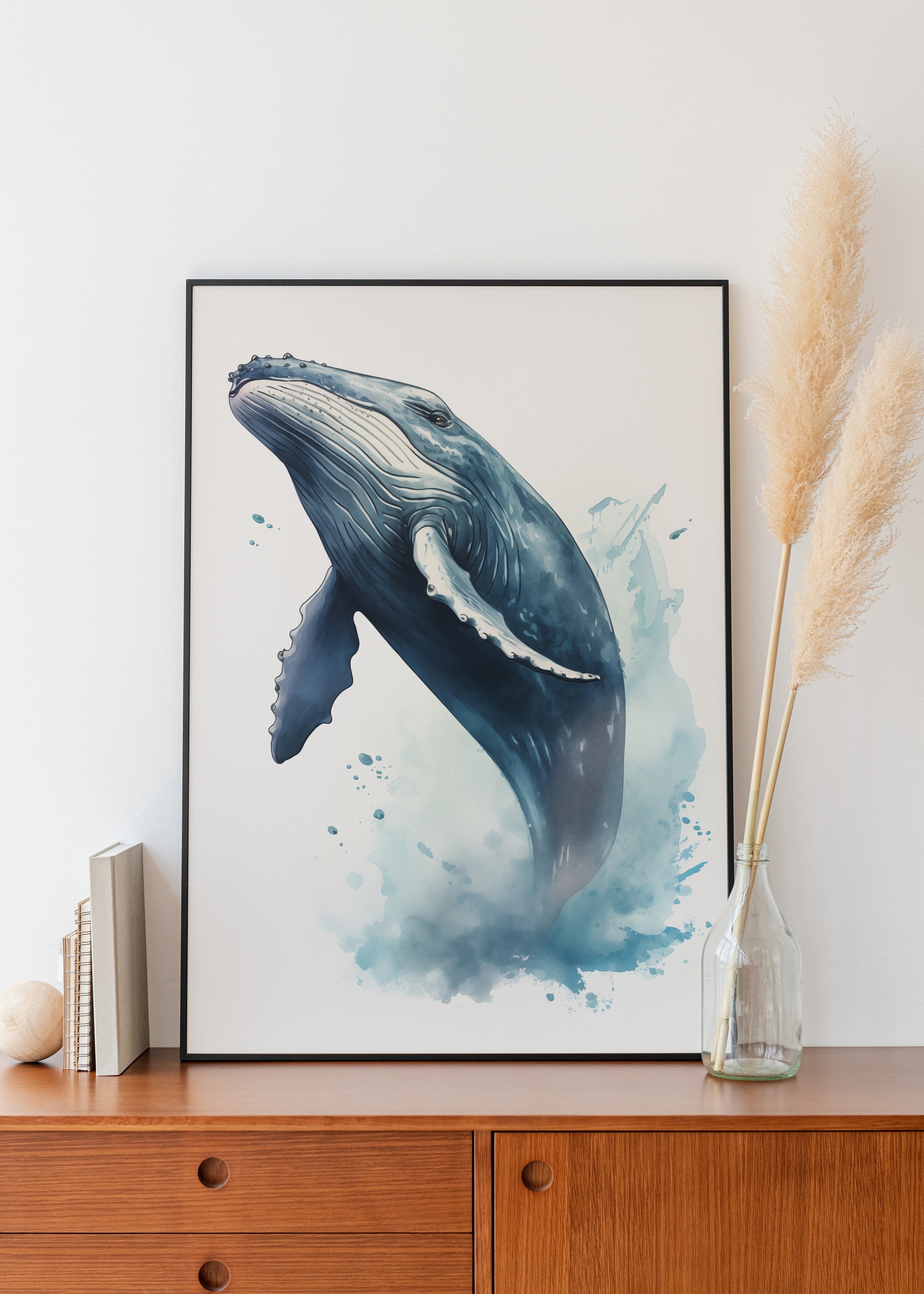 Humpback Whale Wall Art Watercolor Whale Wall Decor Kids Room Whale ...