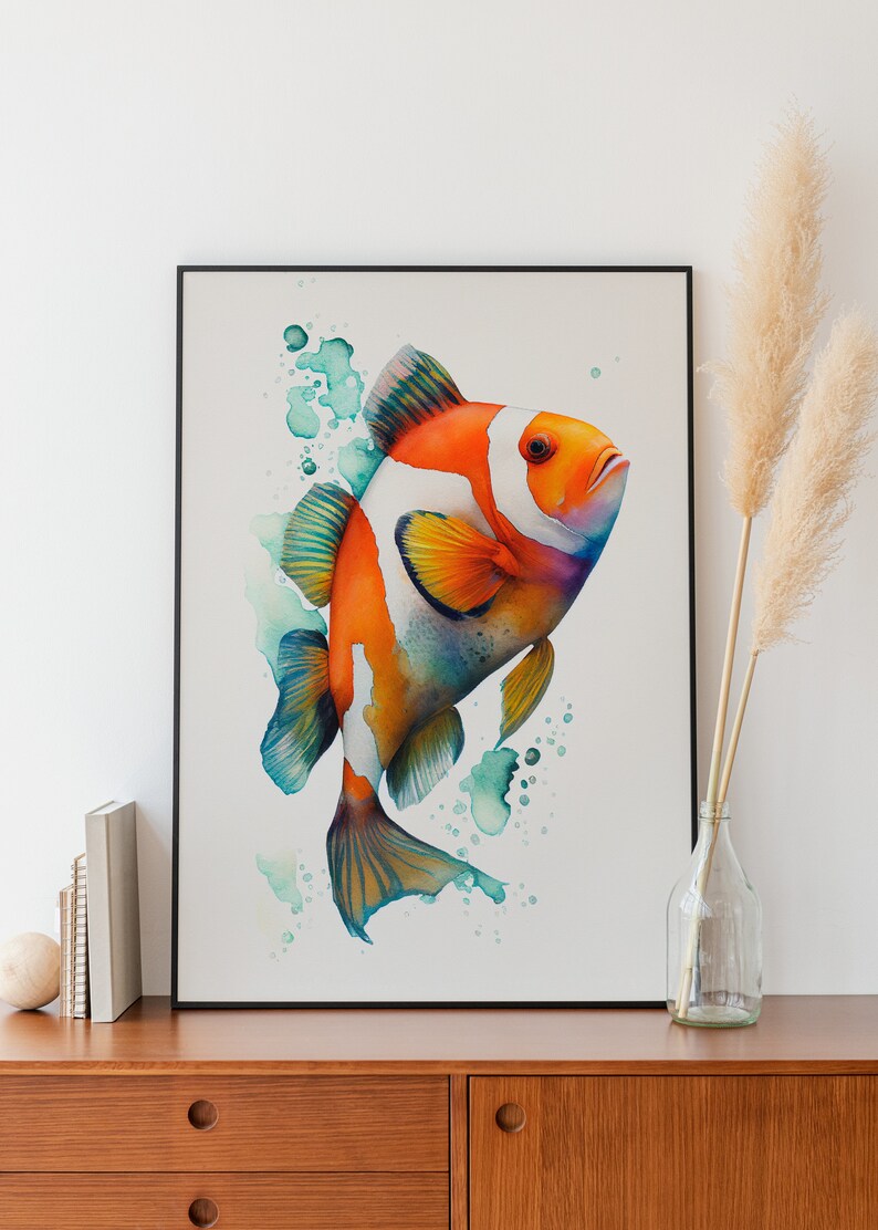 Clownfish Wall Art Watercolor Clownfish Living Room Wall Decor Airbnb ...