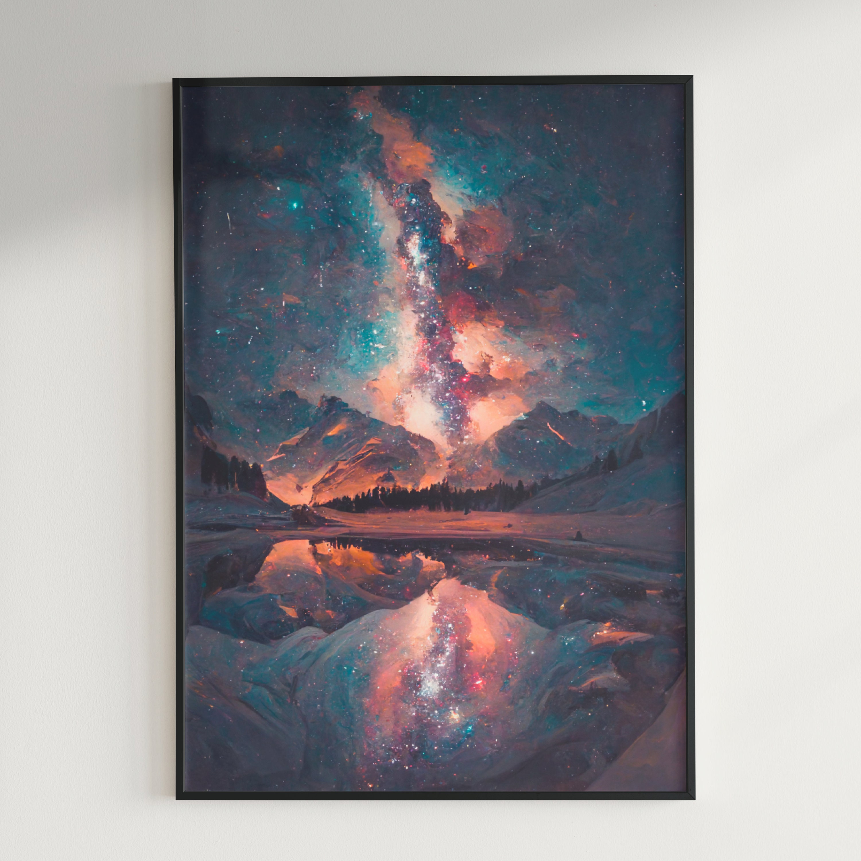 Printable Milky Way Night Sky Landscape Painting Mountainous Backdrop ...