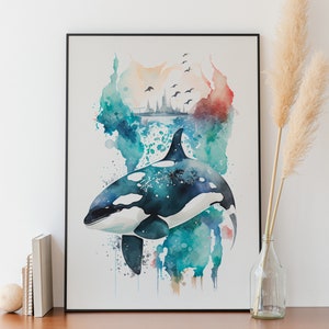 Orca Wall Art Watercolor Orca Wall Decor AirBNB Wall Art Nursery Room Decor Orca Watercolor Animal Digital Art Orca Giftable Animal Poster