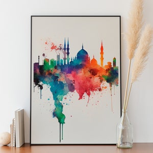 Istanbul Skyline Watercolor Cityscape Istanbul Wall Art AirBNB Wall Decor Istanbul Cityscape Turkiye Skyline Wall Art Printable Istanbul Art