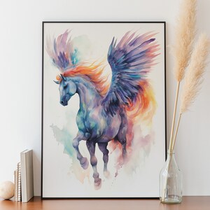 Pegasus Wall Art Watercolor Pegasus Wall Decor Pegasus Printable Wall Art Kids Room Decor Cute AirBNB Room Decor Pegasus Watercolor Print