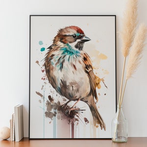 Sparrow Wall Art Watercolor Sparrow Wall Decor AirBNB Wall Art Watercolor Sparrow Digital Art Nursery Decor Animal Art Watercolor Bird Art