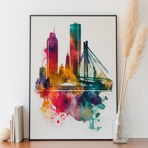 Skyline Rotterdam Watercolor Rotterdam Skyline Netherlands Wall Art Cityscape Rotterdam Wall Decor Printable Rotterdam Cityscape Netherlands
