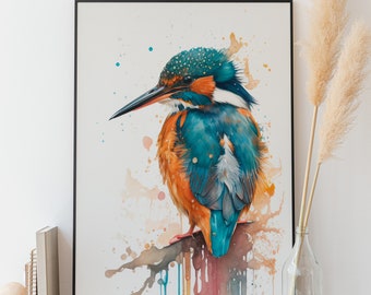 Kingfisher Wall Decor Watercolor Kingfisher AirBNB Wall Art Watercolor Kingfisher Digital Art AirBNB Room Decor Kingfisher Nursery Wall Art