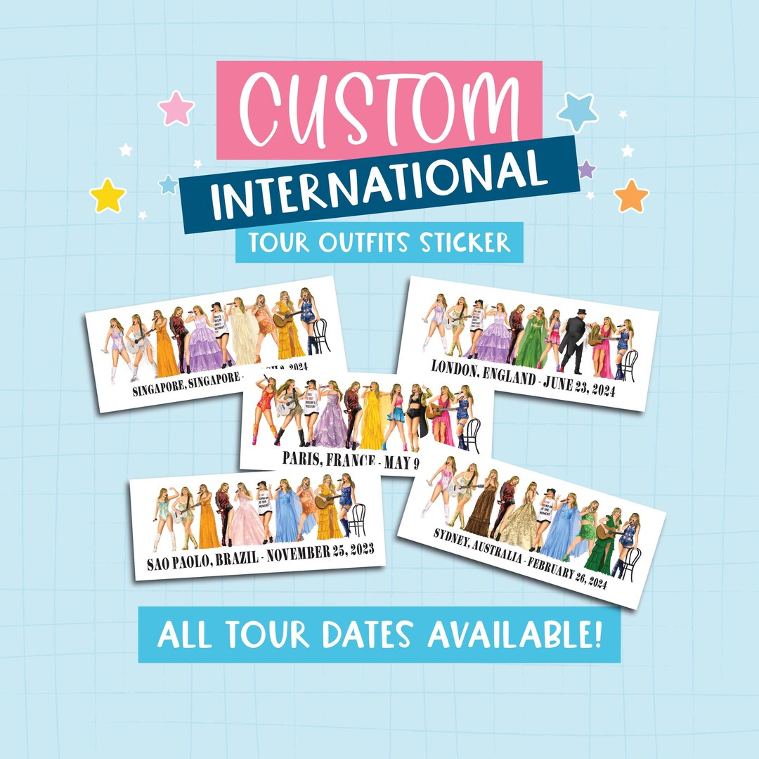 CUSTOM Sparkly Sticker INTERNATIONAL Dates Tour Outfits Lineup Sparkle ...