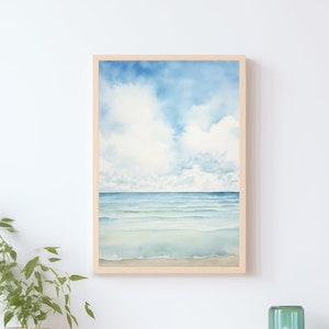 Strandlandschaft, Meer Aquarell, DIN A4, A3, Landschaft mit Wasser und Wolken, Einrichtung, blaue Farbe, Eric Carle Küstenpanorama, Poster