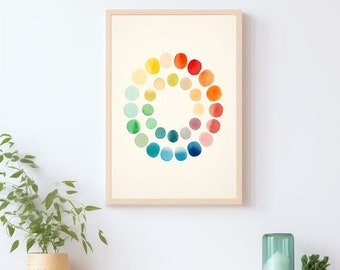 Art print with color circle, wall decoration picture, poster, A4, A3, color scheme, color circle poster, children's room, colorful color wheel, complementary color