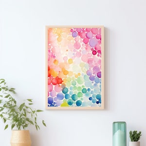Arco iris de acuarela abstracta, impresión de arte, A4, A3, nube de colores coloridos, combinación de colores, rojizo, póster, orgullo, pareja punteada, pastel, abstracto