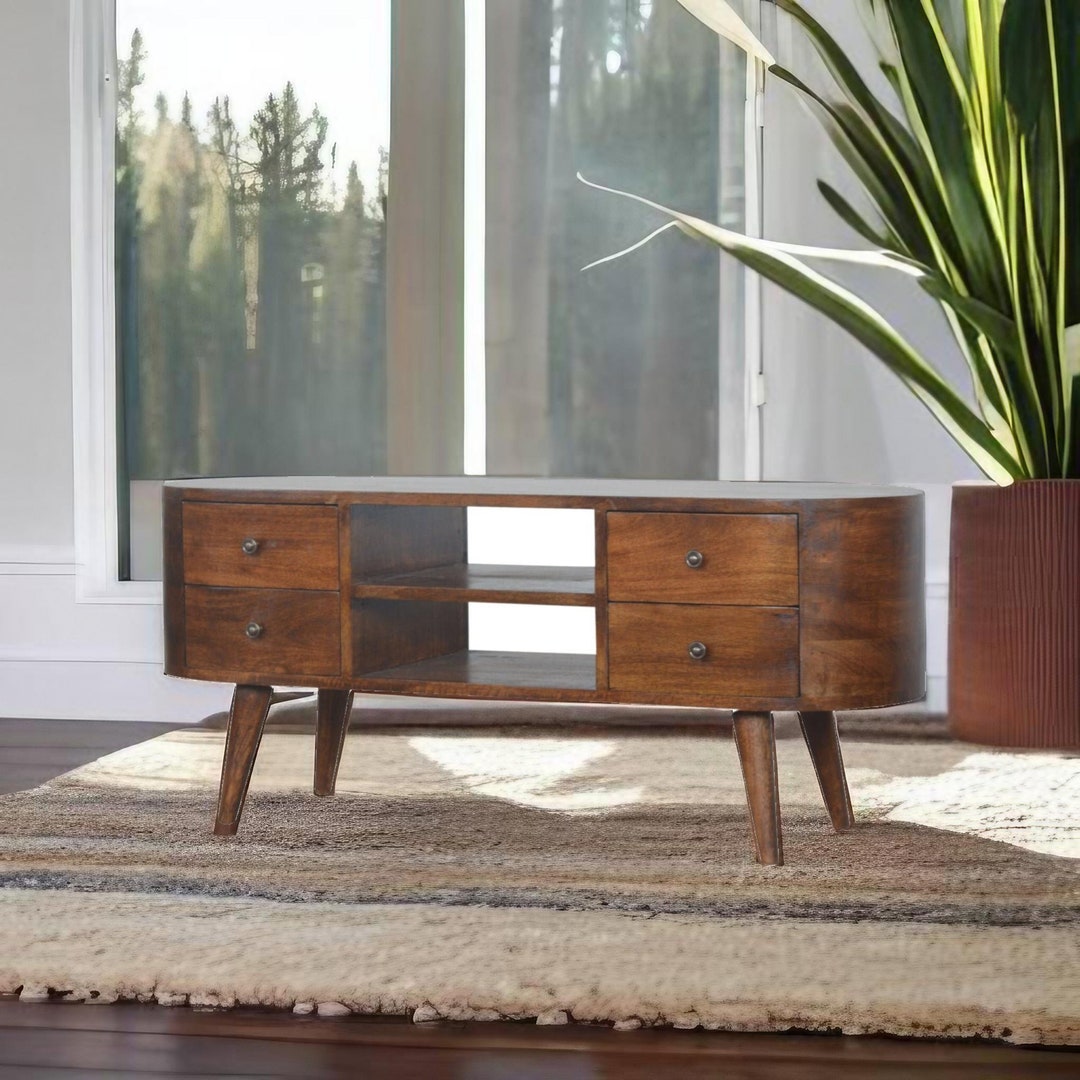 Rounded Tv Table Rounded Solid Wood TV Stand and Entertainment Unit in a - Etsy