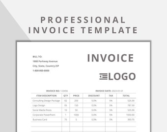 Plantilla de factura, Profesional, Personalizable, Editable, Imprimible, Descarga instantánea, Microsoft Word/Excel/PowerPoint, PDF