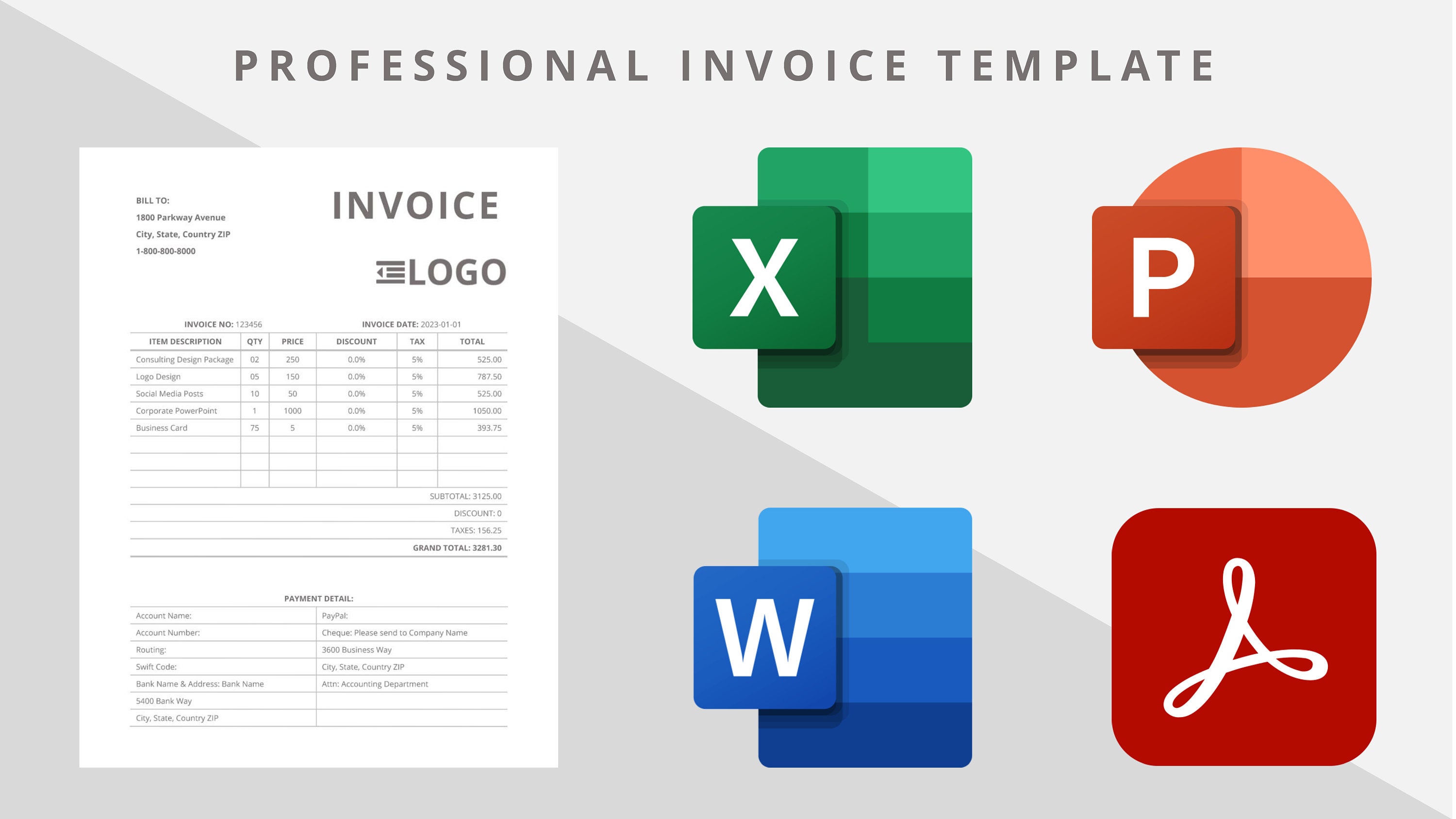 Invoice Template, Professional, Customizable, Editable, Printable ...