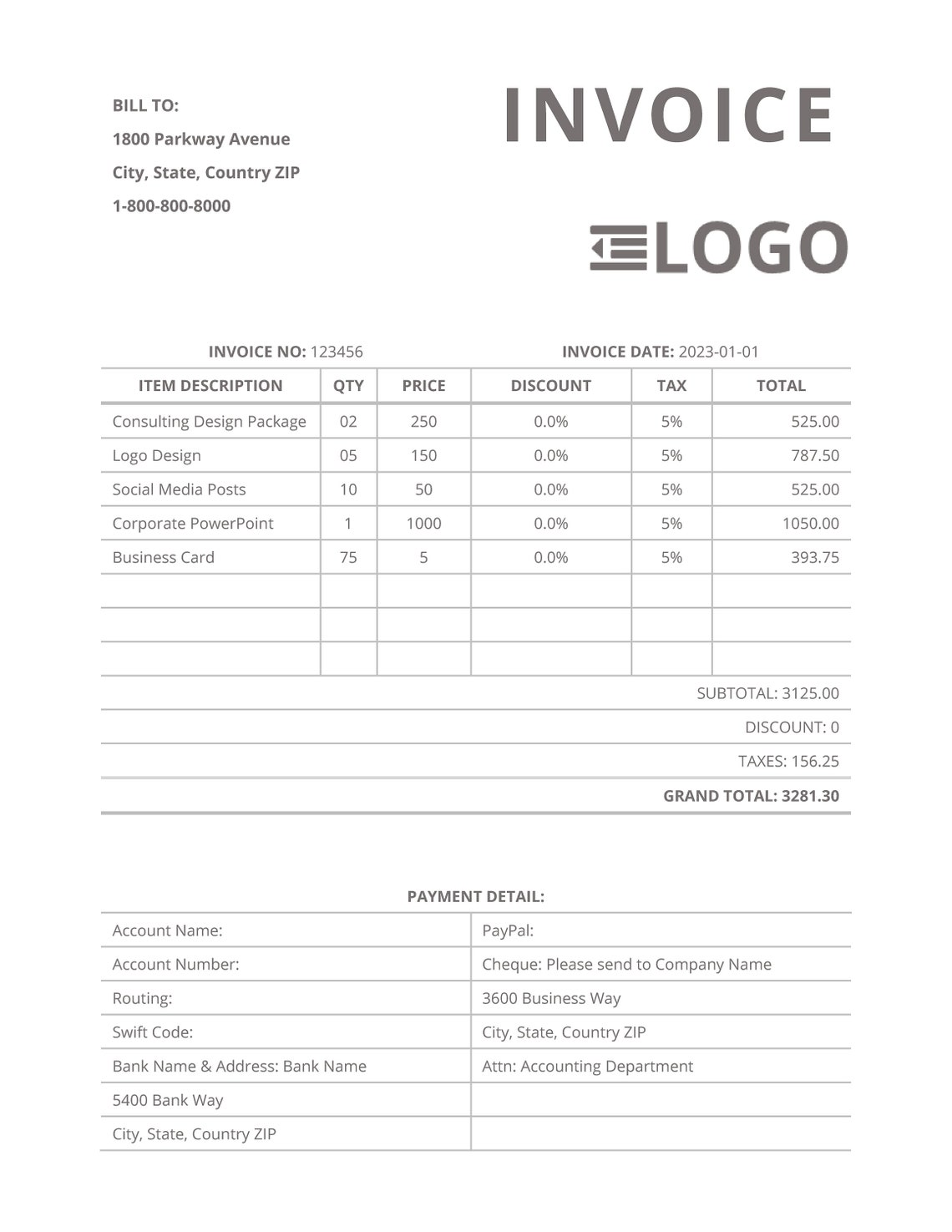 Invoice Template, Professional, Customizable, Editable, Printable ...
