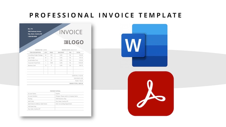 Invoice Template, Professional, Customizable, Editable, Printable ...