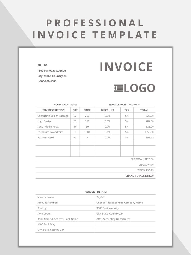 Invoice Template Professional Customizable Editable Printable Invoice Template Professional Customizable Editable Printable