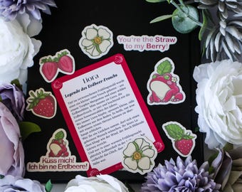 Sticker Set Erdbeerfrosch – Magische Aufkleber für Journaling & Geschenke | Cottagecore Sticker handmade | Liora Kollektion
